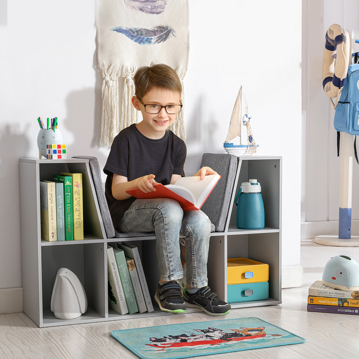 Kids Cabinet with Six Compartments – Grey