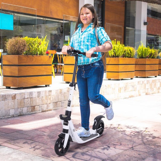 Folding Kick Scooter Teens Adult Ride On Adjustable 2 Big Wheels White