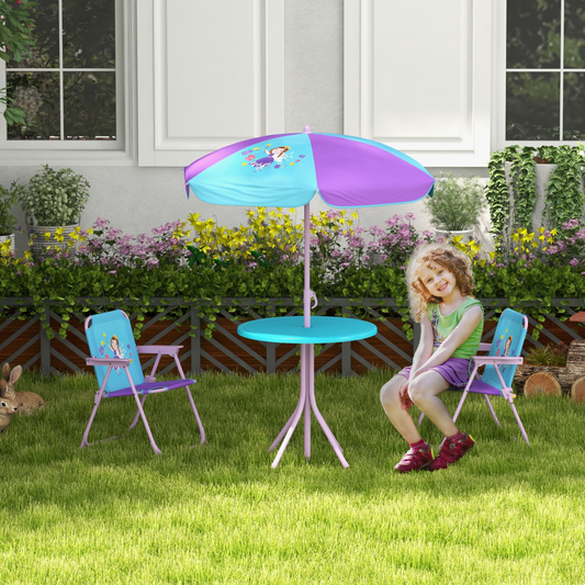 Kids Fairy-Themed Garden Set – 4-Piece Table, Chairs & Adjustable Parasol (Ages 3–6)