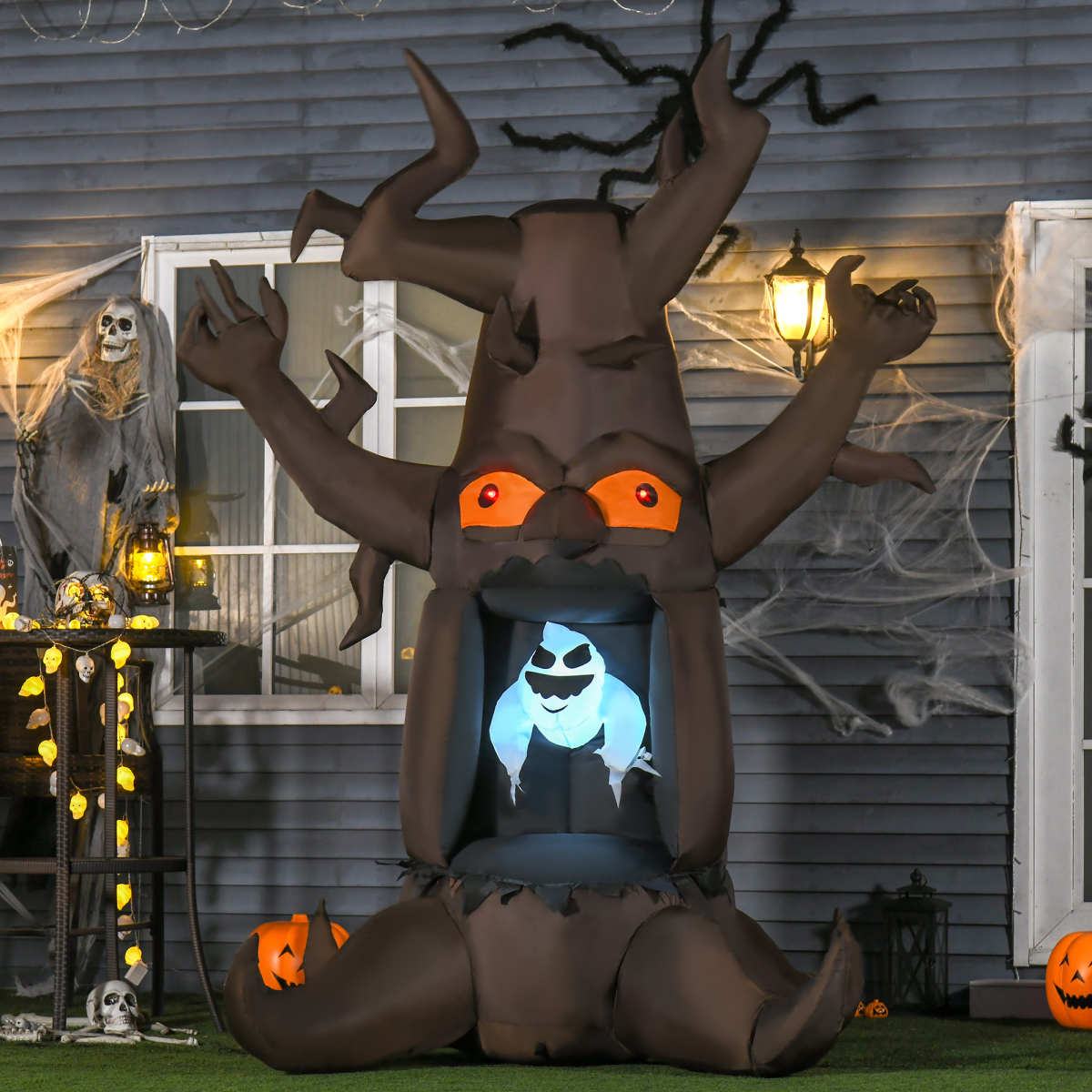 8FT (2.4m) Inflatable Halloween Tree with Floating Ghost & LED Lights – Outdoor Yard Decoration