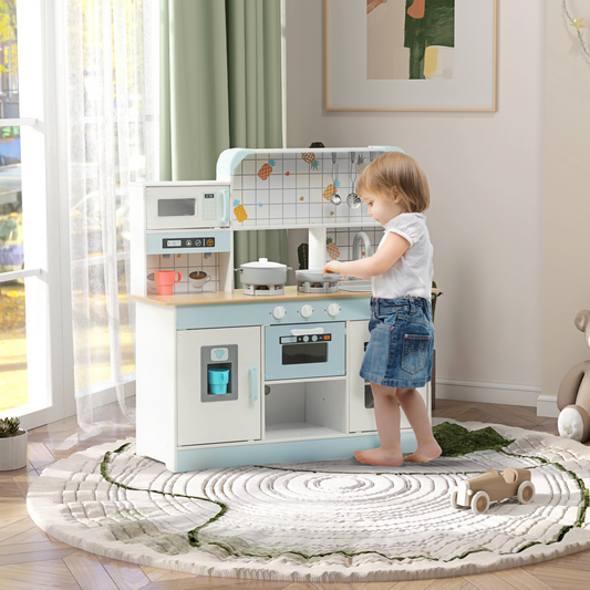 Kids’ Wooden Play Kitchen Set with Light & Sound – White & Blue
