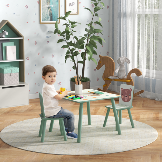 Kids Table & Chair Set – 3-Piece Desk with 2 Chairs, Green