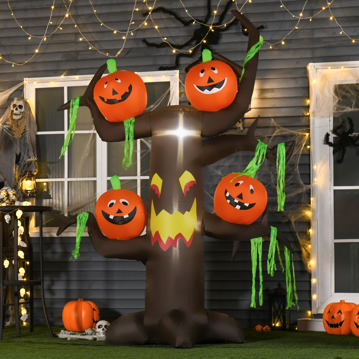 2.4m Inflatable Ghost Tree with Pumpkins & 6 LED Lights – Indoor/Outdoor Halloween Decoration