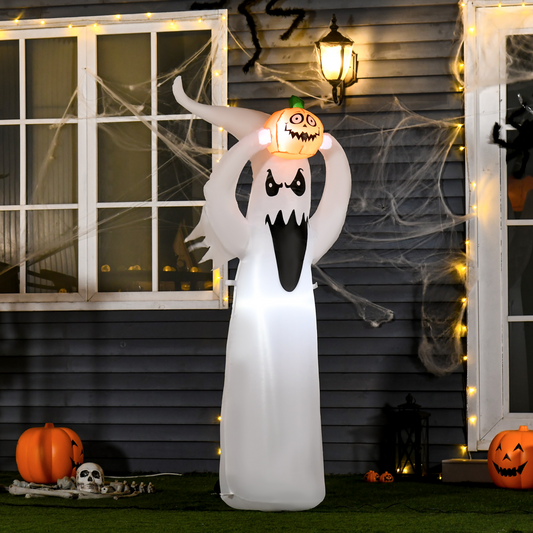 6FT (1.8m) Inflatable Ghost & Pumpkin with LED Lights – Outdoor Halloween Decoration