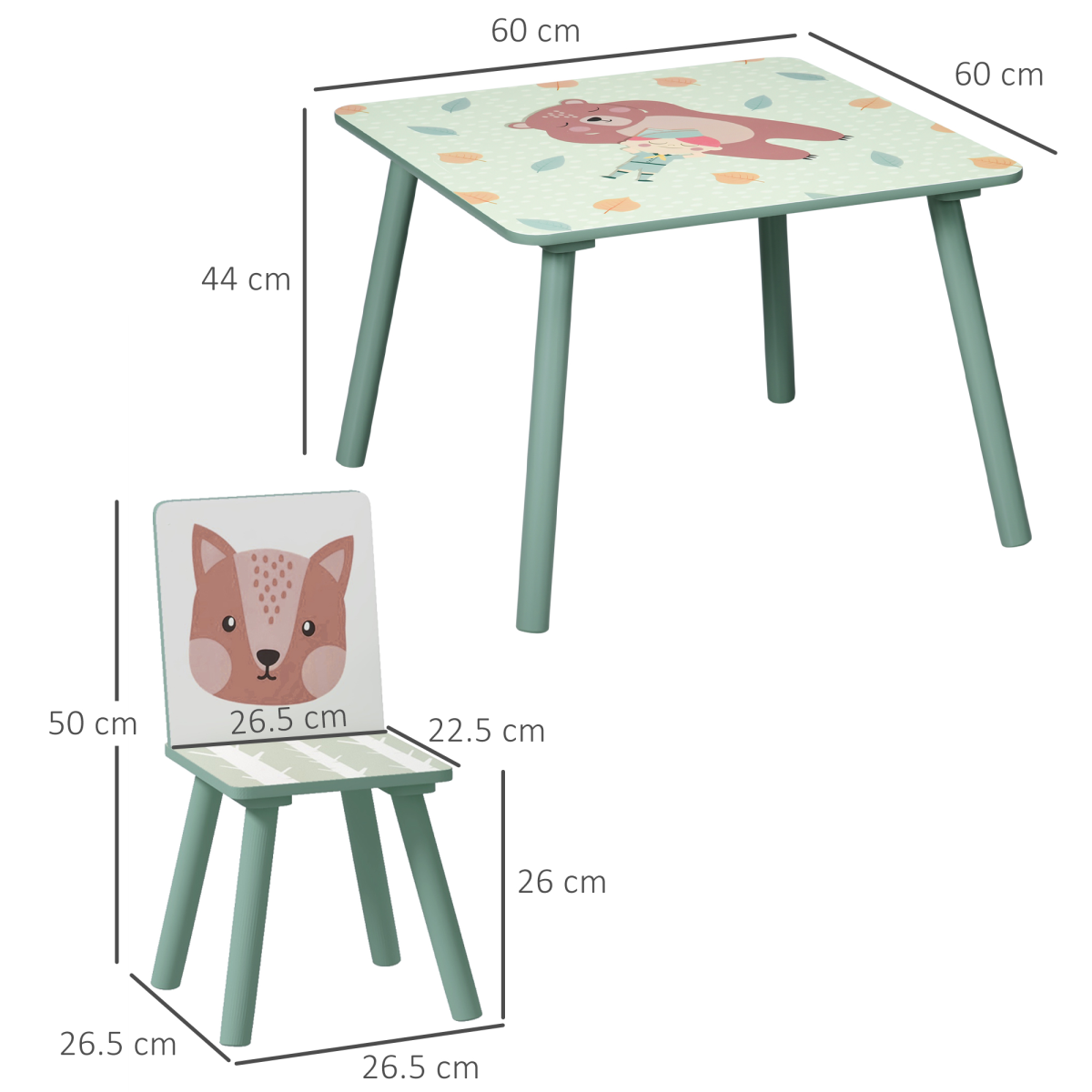Kids Table & Chair Set – 3-Piece Desk with 2 Chairs, Green