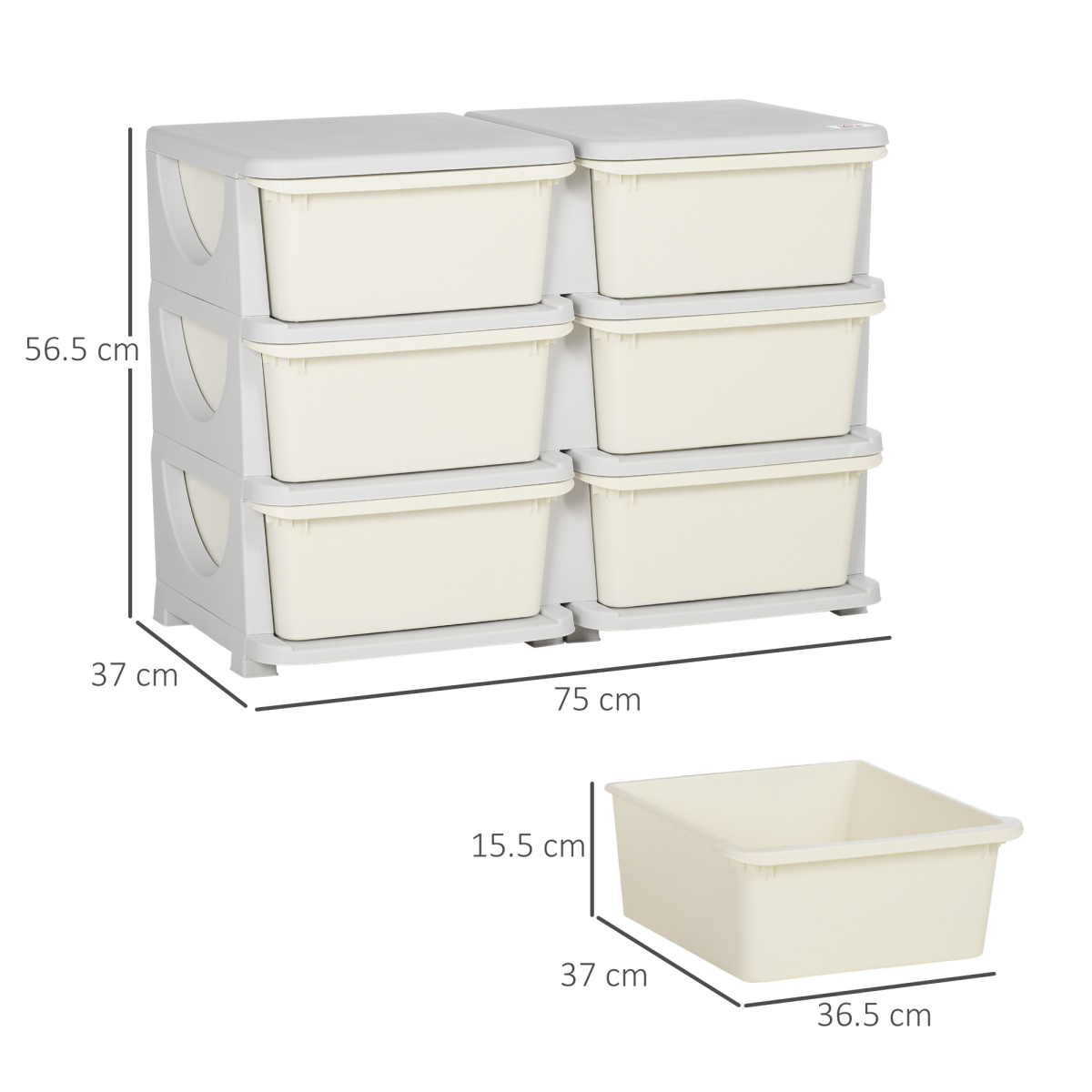 Kids Storage Unit Toy Box Vertical Dresser with Six Drawers – Cream