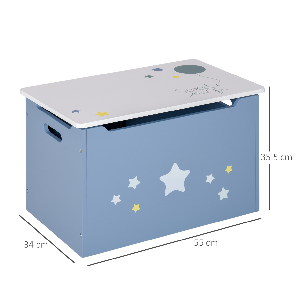 Kids’ Blue & White Toy Storage Chest with Safety Gas Hinge – “Sweet Hugs” Design