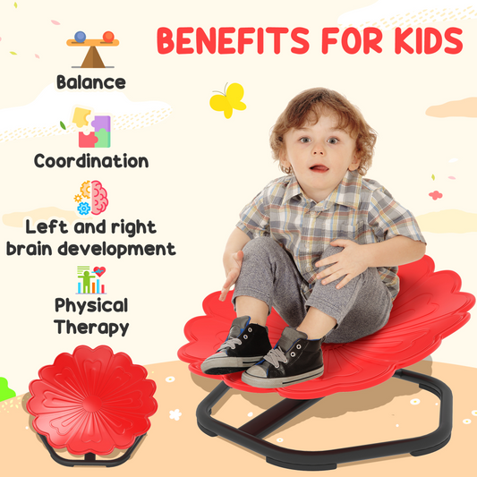 Kids’ 360° Swivel Flower Chair – Red & Black