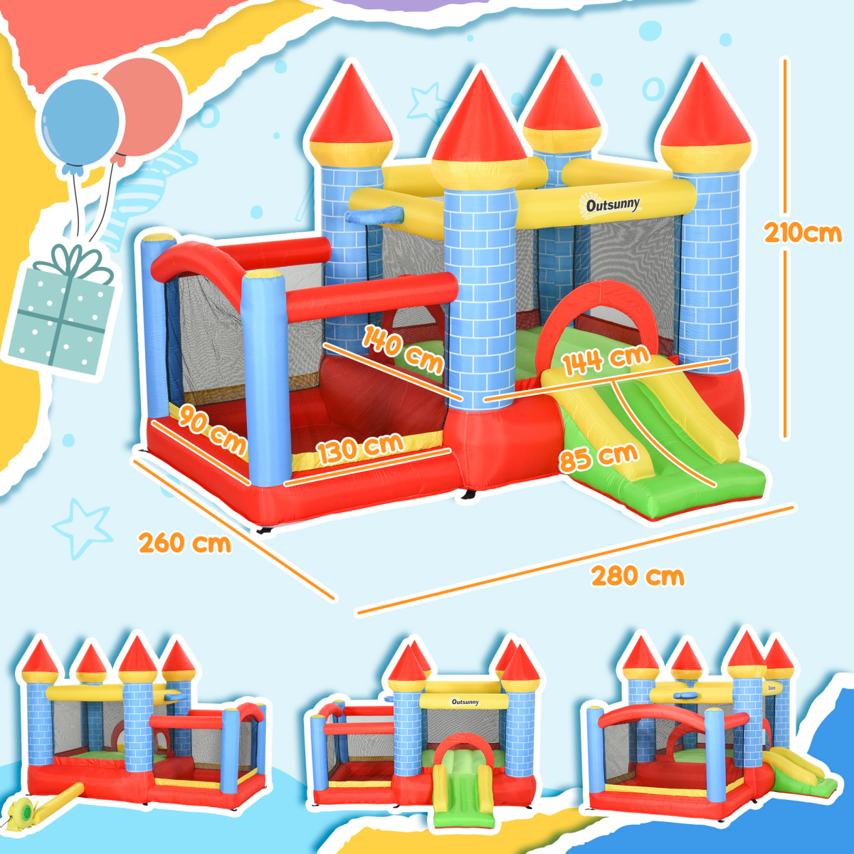4-in-1 Kids Bouncy Castle with Slide, Pool & Blower – Multicolour