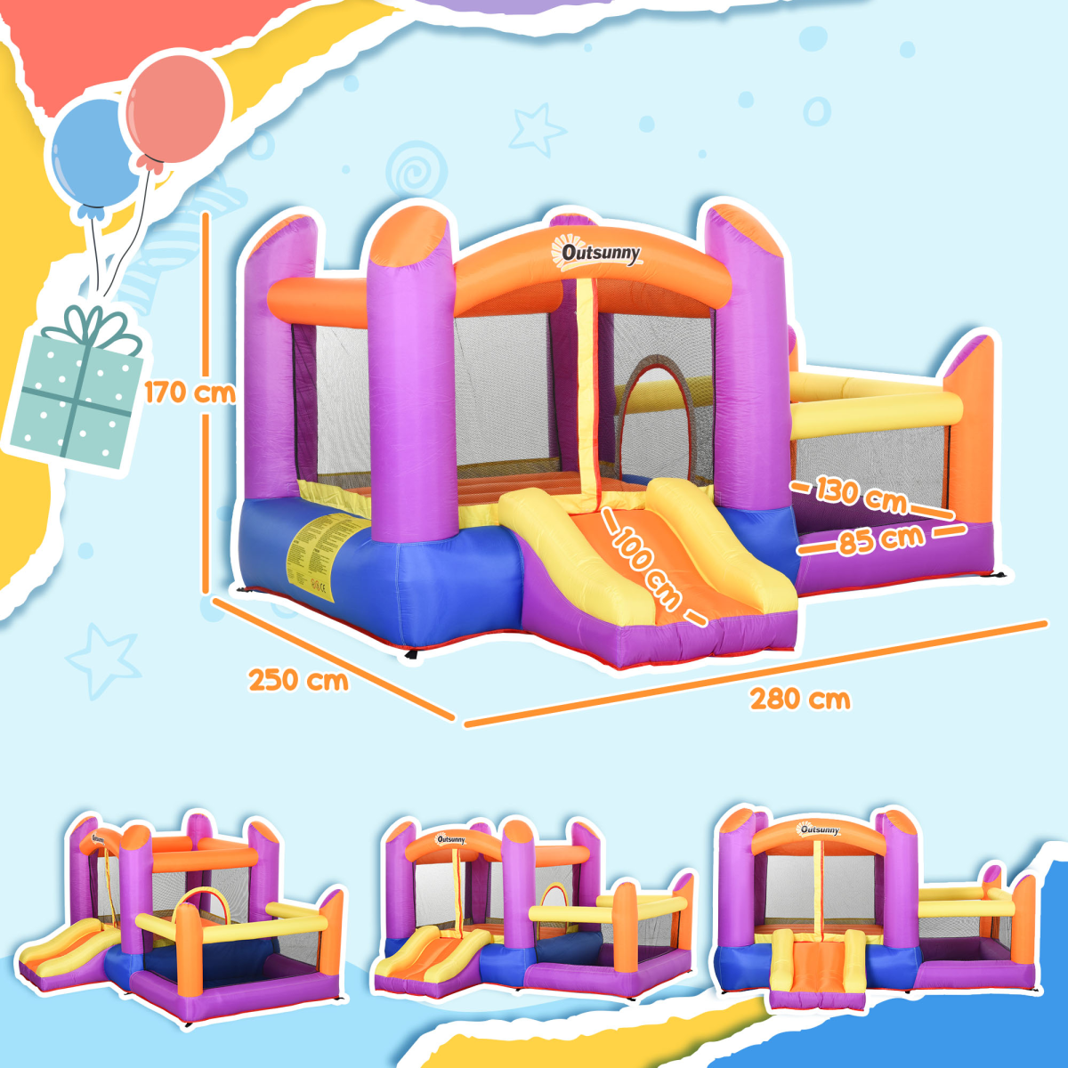 Outsunny Bouncy Castle With Slide Pool House Inflatable w/ Blower