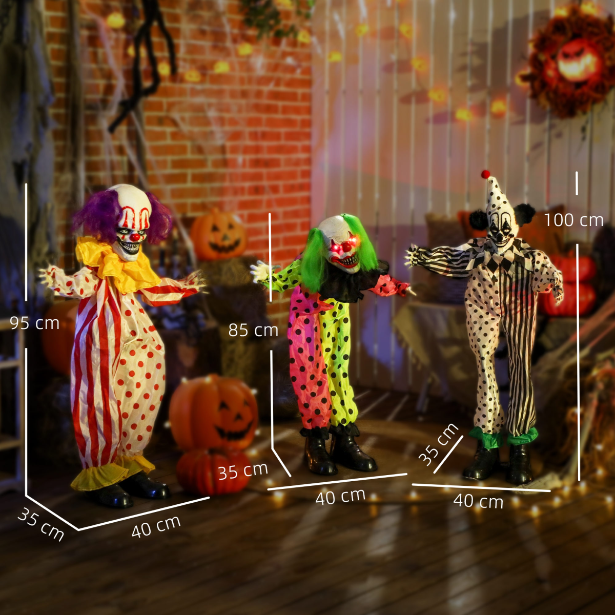 180cm Stacked Creepy Clowns with Sound, Lights & Motion – Halloween Decoration