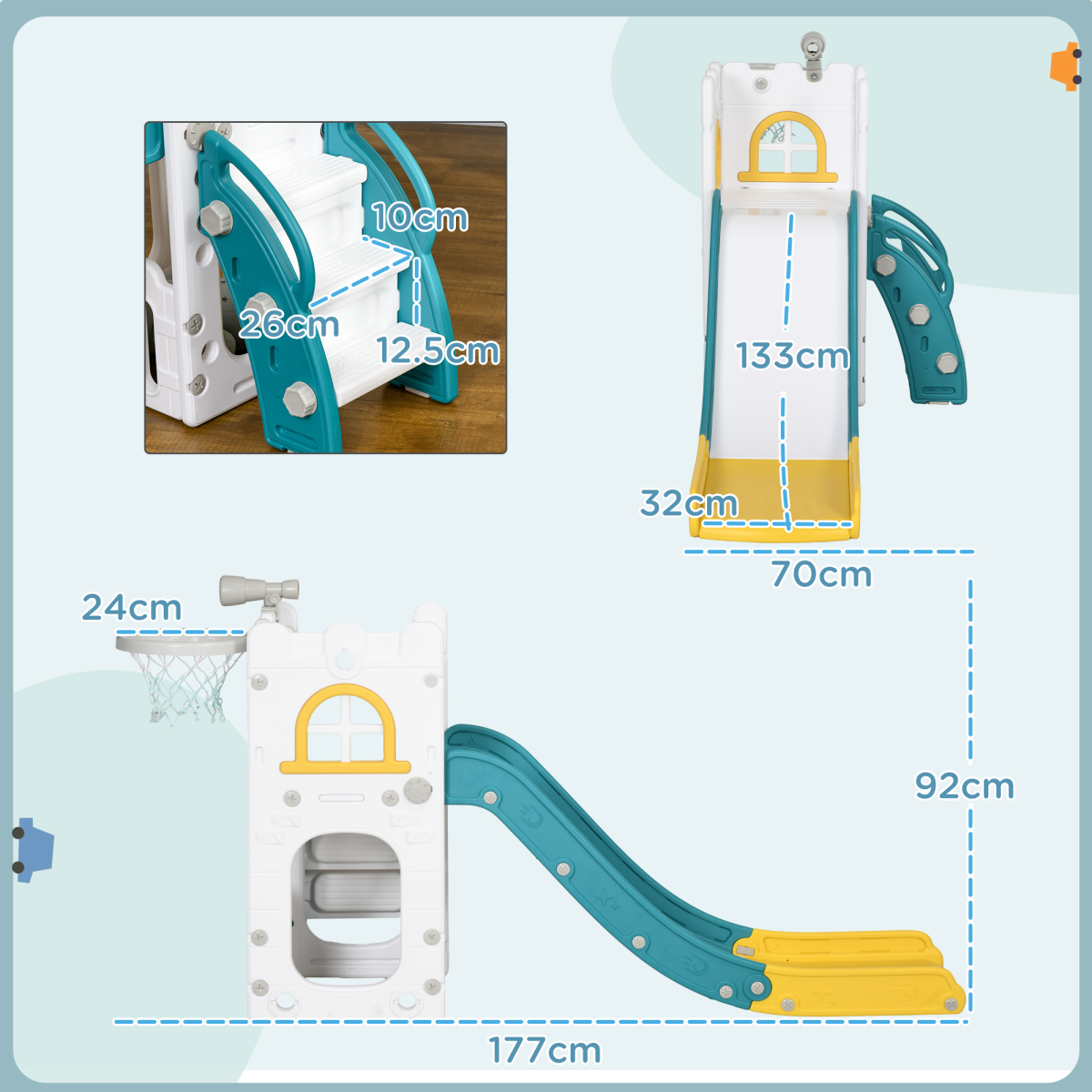4 in 1 Kids Slide for Indoor Use, for Toddler 1-3 Years Old, Yellow