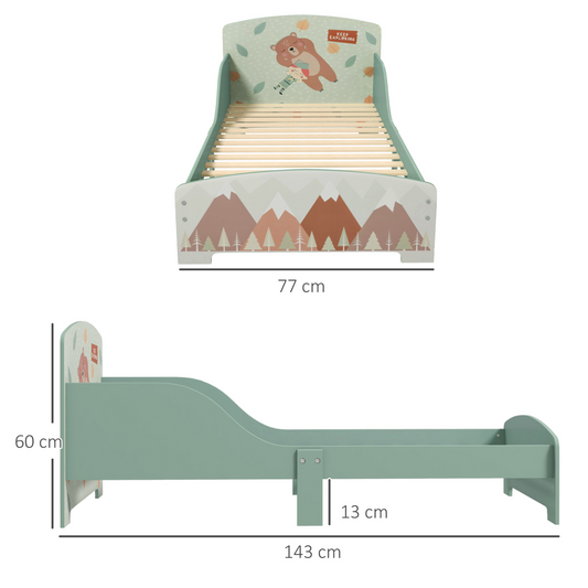 Kids Animal Bed Frame with Side Panels – Green (Ages 3–6)