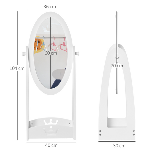 Kids Full-Length Dressing Mirror with Crown Design & Storage Shelf – White
