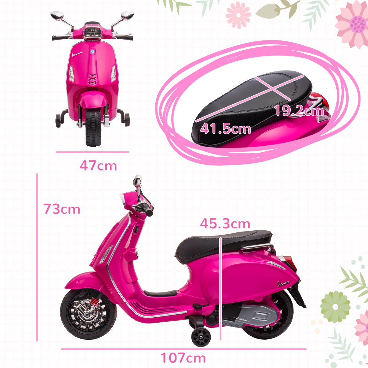 AIYAPLAY  12V Vespa Licensed Kids Ride-On Scooter – Pink