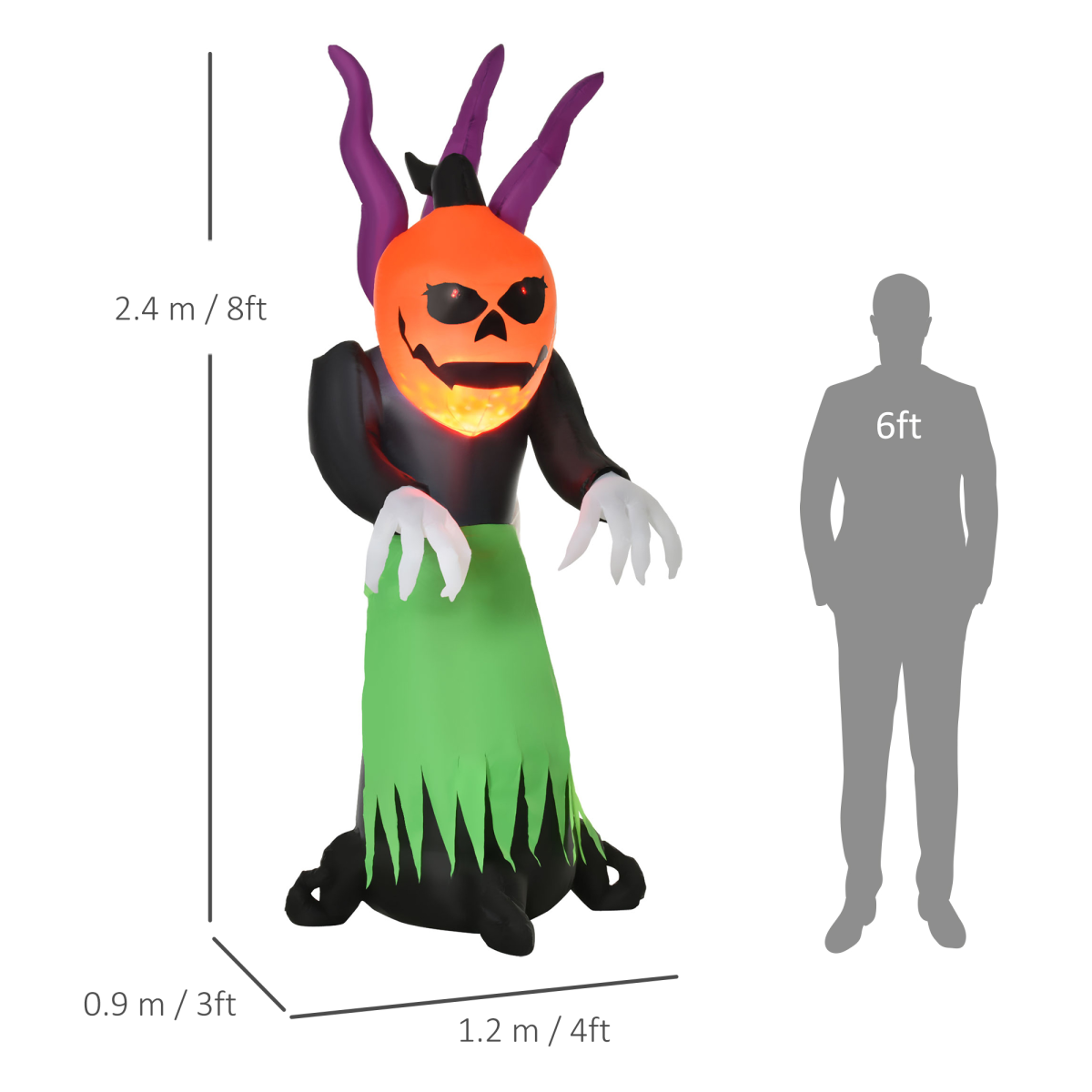 240cm Halloween Pumpkin Ghost Inflatable with LED Lights & Red Eyes – Outdoor Yard Decoration