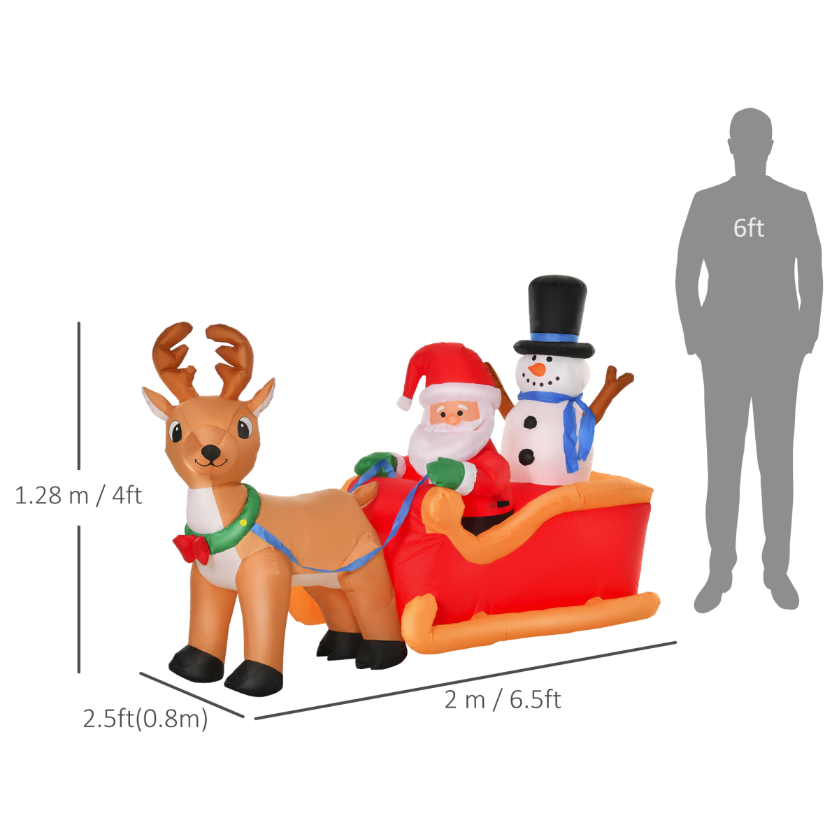 4ft Christmas Inflatable Santa Claus on Sleigh Deer LED Lighted Indoor Outdoor