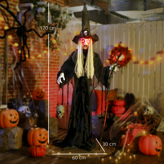 170cm Life-Size Halloween Witch with Sound, Lights & Motion – Black/White