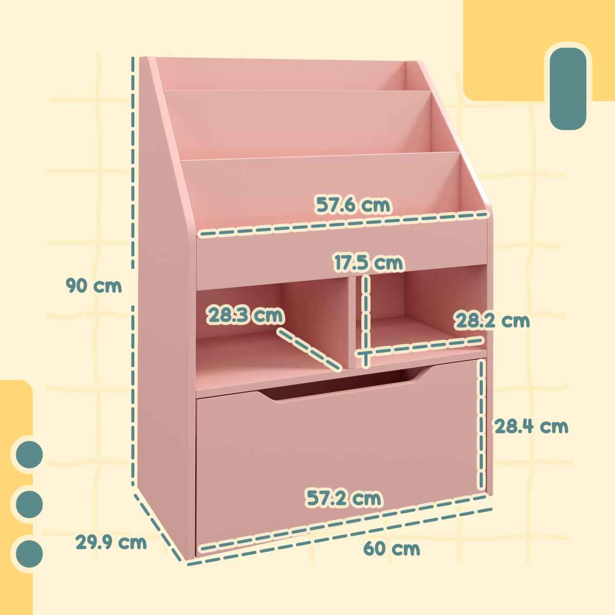 Kids Bookshelf & Storage Organiser with Wheels – Pink