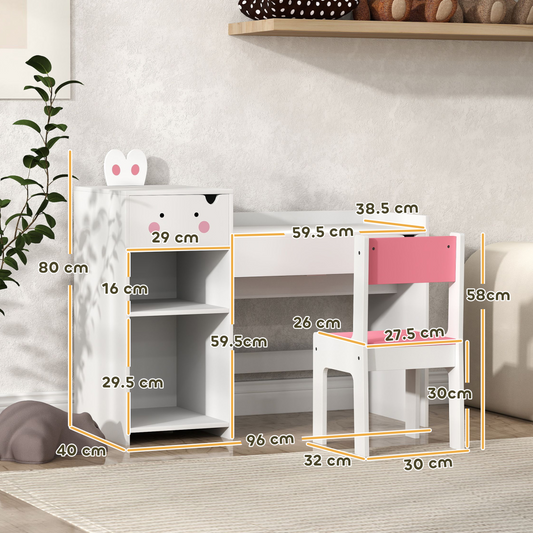 🐰 Kids Table & Chair Set with Rabbit Design – White