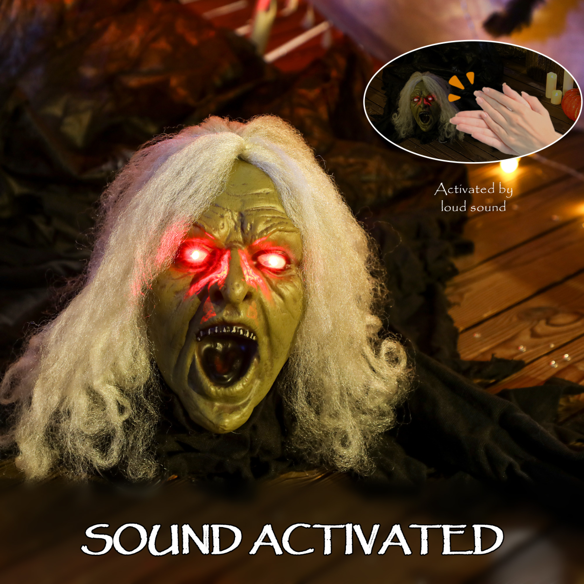 Life-Size Crawling Zombie Old Lady with Sound & Light – Halloween Decoration