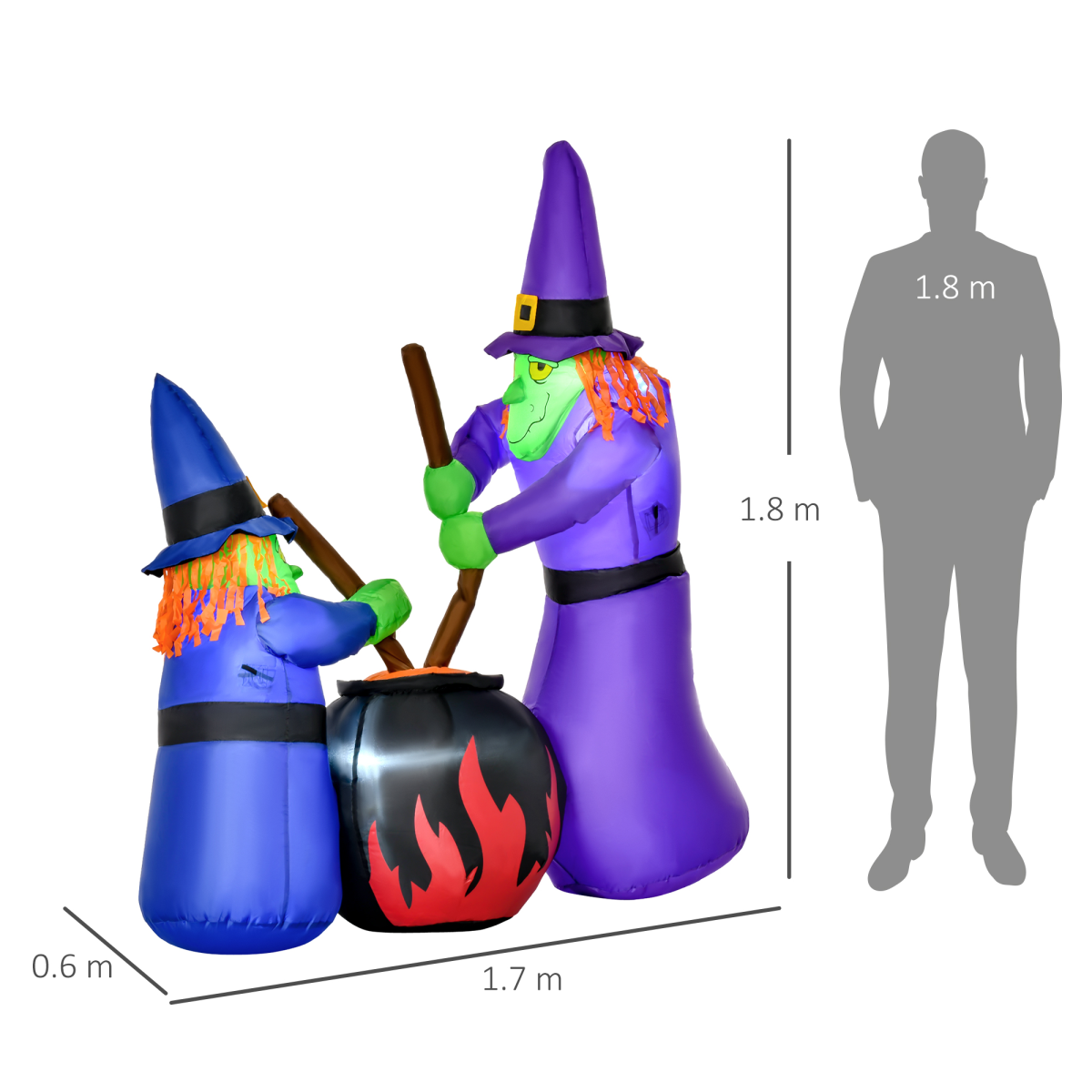 1.8m Inflatable Halloween Witches Around Black Cauldron with LED Lights – Outdoor Decoration