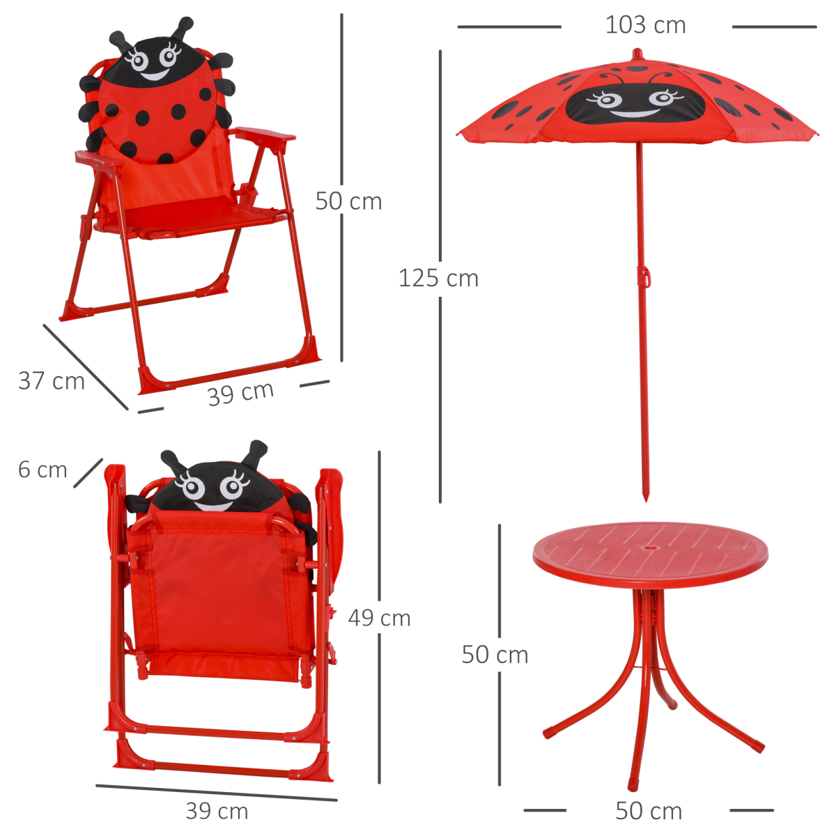 🐞 Kids Outdoor Folding Picnic Table & Chair Set – Ladybug Design