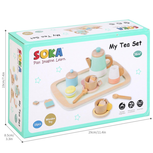 SOKA Wooden Pretend Play Tea Set – 16 Pieces