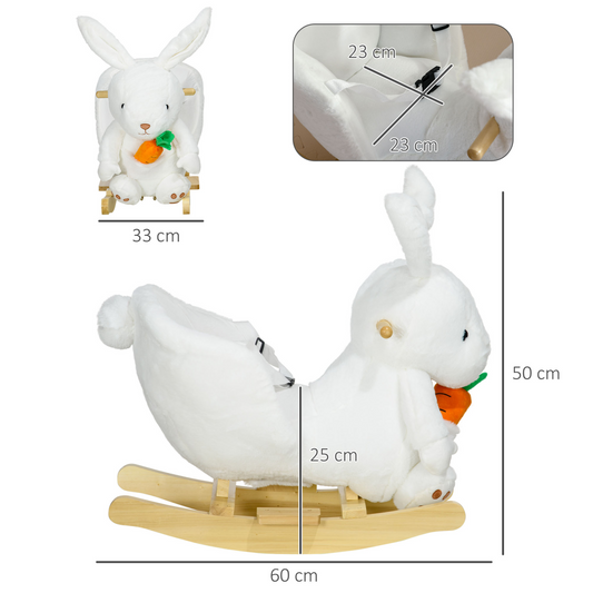 HOMCOM Rabbit Rocking Horse with Sounds, Carrot Toy & Seatbelt – Ages 18–36 Months