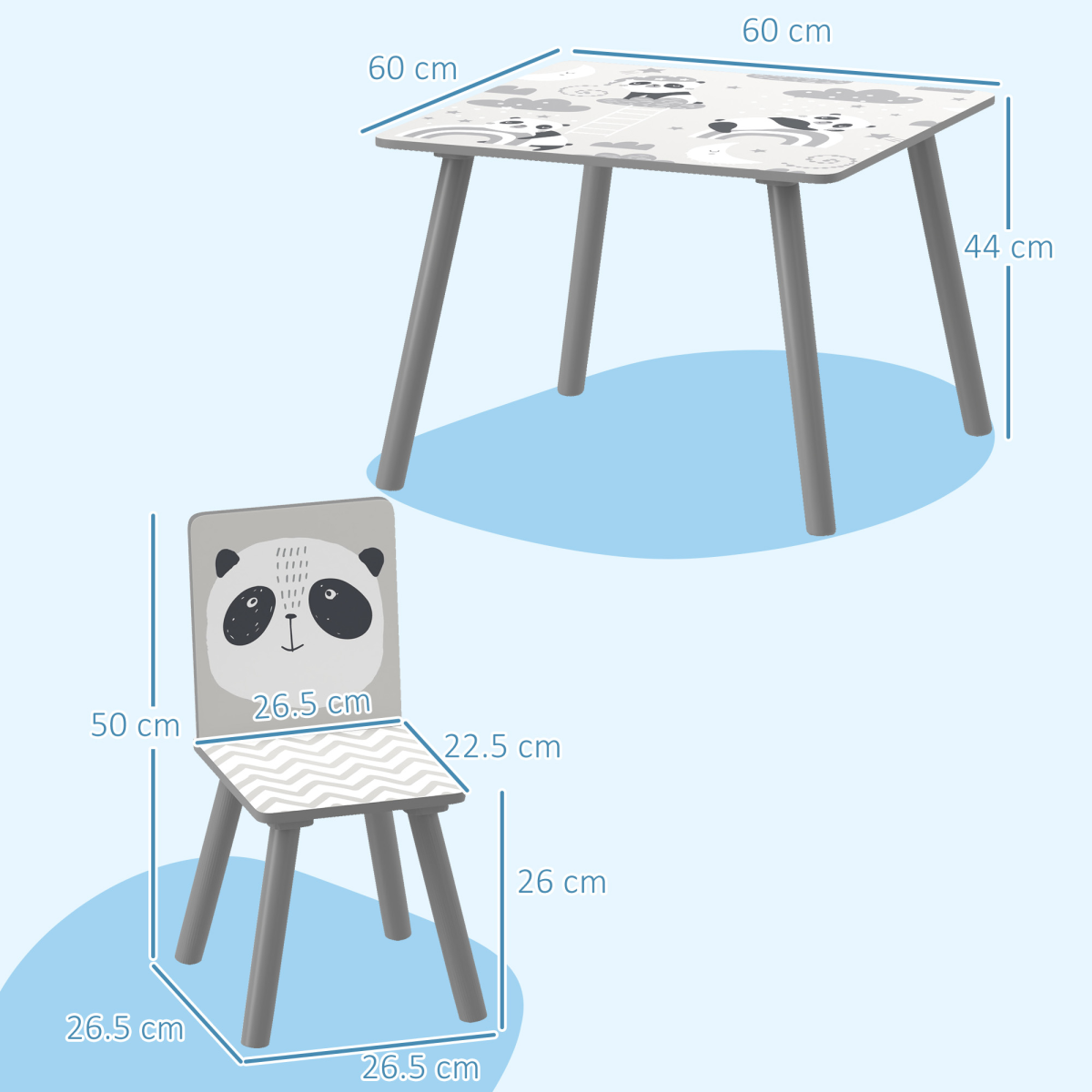 Kids 3-Piece Table & Chair Set – Grey (Desk + 2 Chairs)