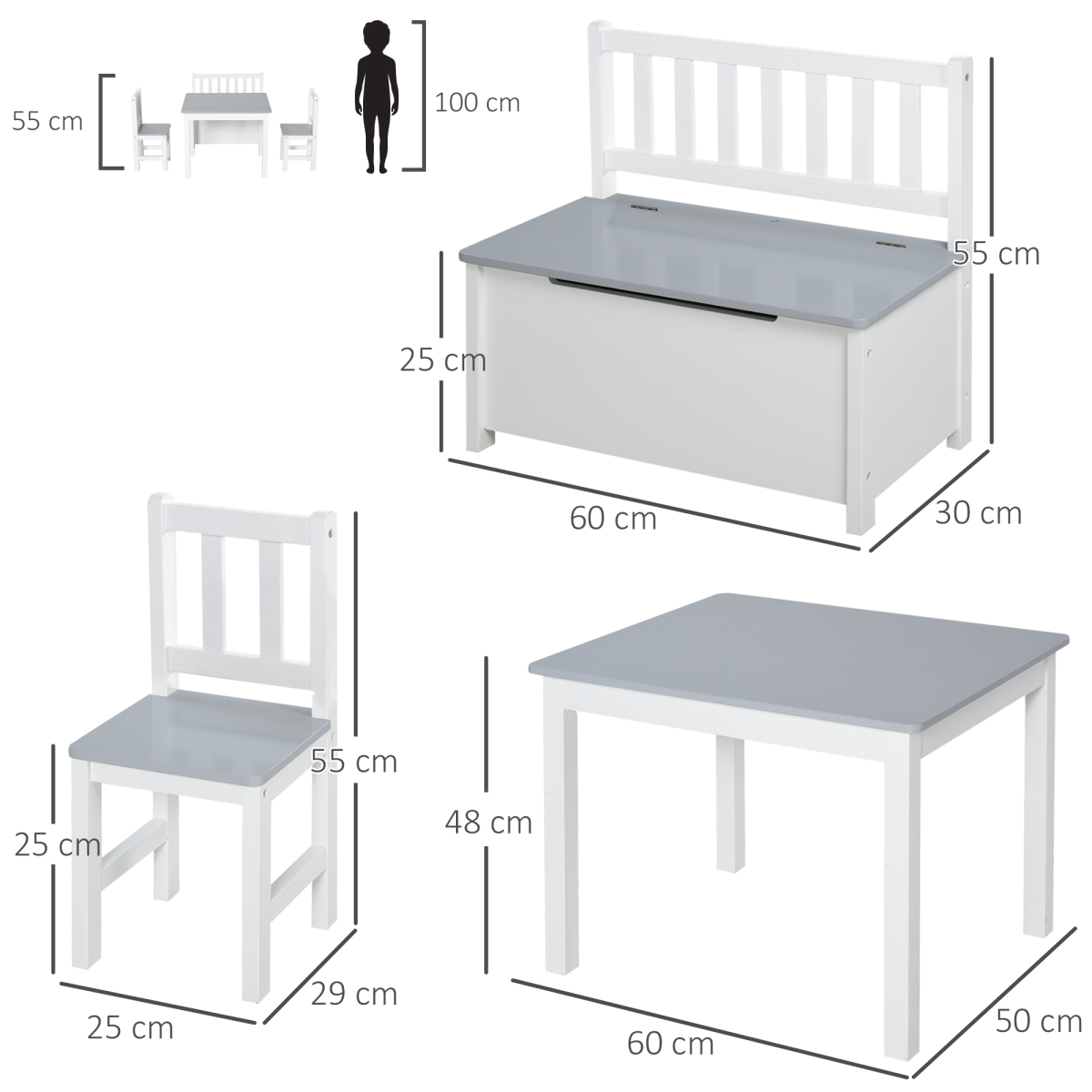 🪑 4-Piece Kids Wooden Table & Chair Set with Storage
