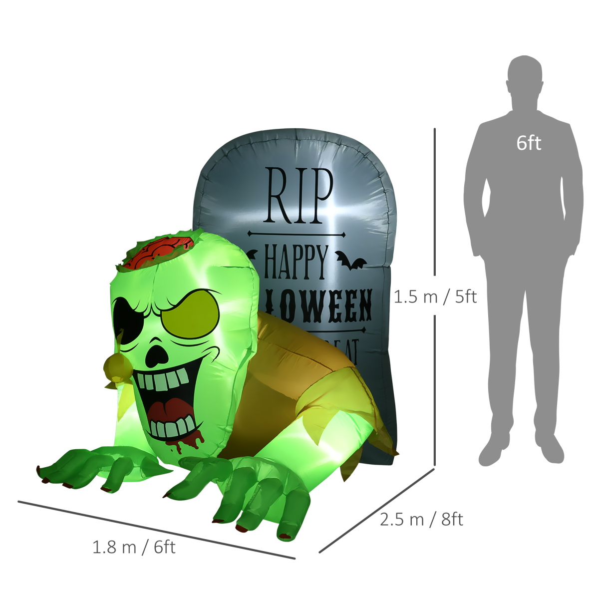 1.5m Inflatable Corpse Ghost Climbing from Tombstone with LED Lights – Outdoor Halloween Decoration