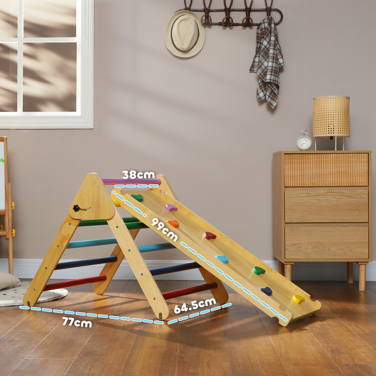 Toddler Climbing Frame, Wooden Indoor Pikler Triangle Set