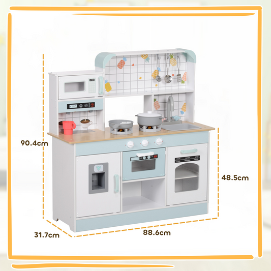 Kids’ Wooden Play Kitchen Set with Light & Sound – White & Blue