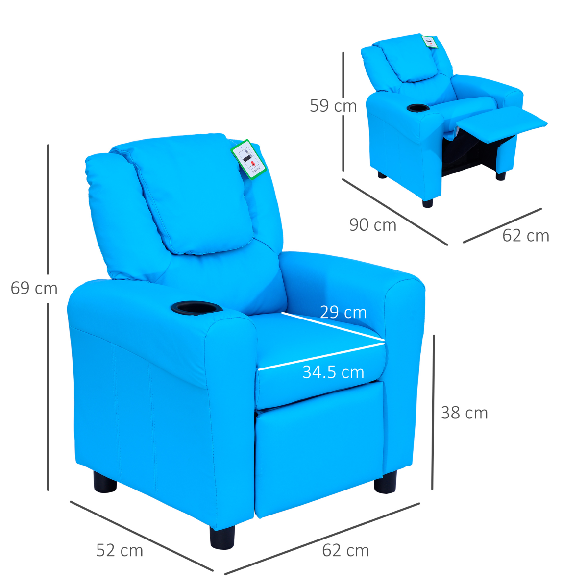 Kids’ Reclining Armchair with Footrest – PU Leather