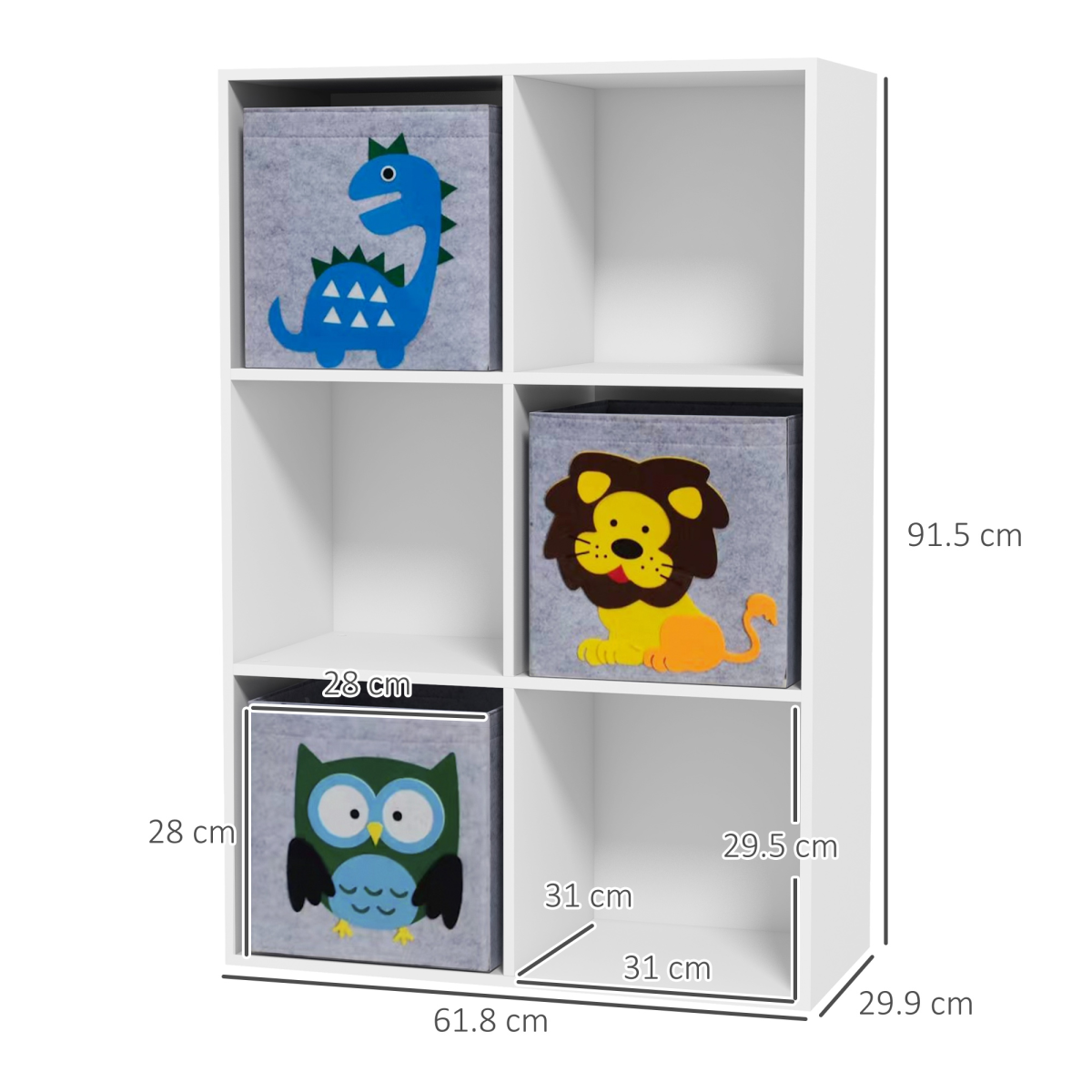 Kids Toy Organiser with 3 Drawers & 6 Cubes – White/Grey (Ages 3+)