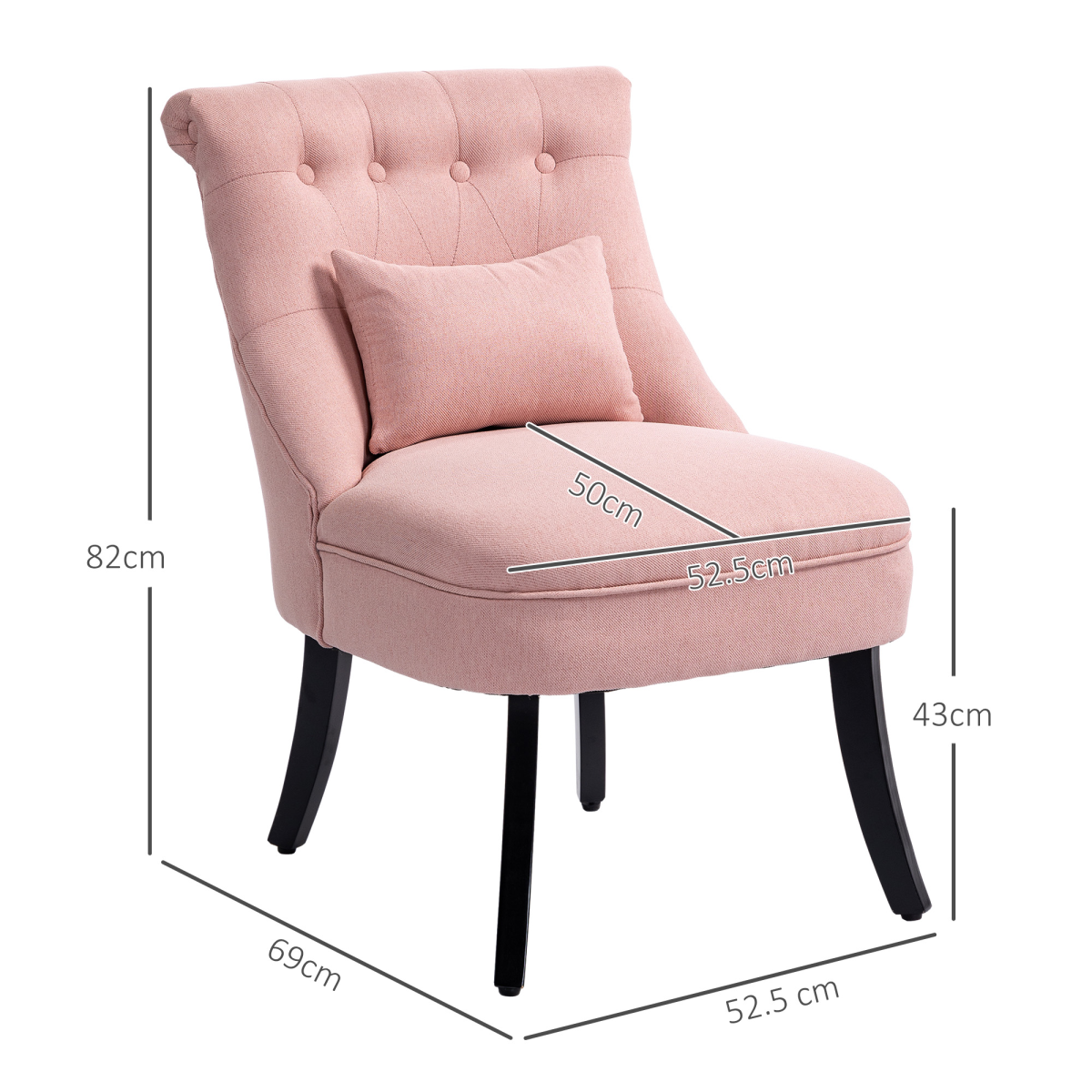 Fabric Single Sofa Upholstered with Pillow Wood Leg Pink