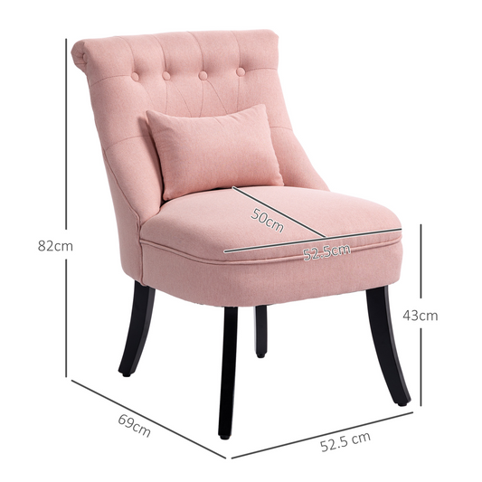 Fabric Single Sofa Upholstered with Pillow Wood Leg Pink