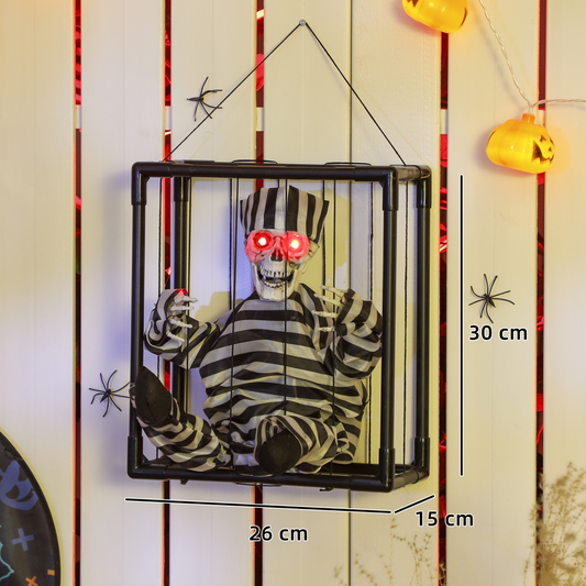 Sound-Activated Skeleton Prisoner with Evil Laugh & Lights – White/Black