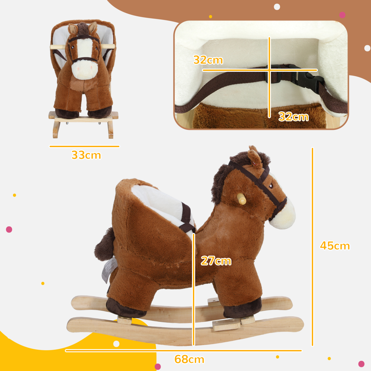 Plush Rocking Horse with Sounds – Brown & Cream (18–36 Months)