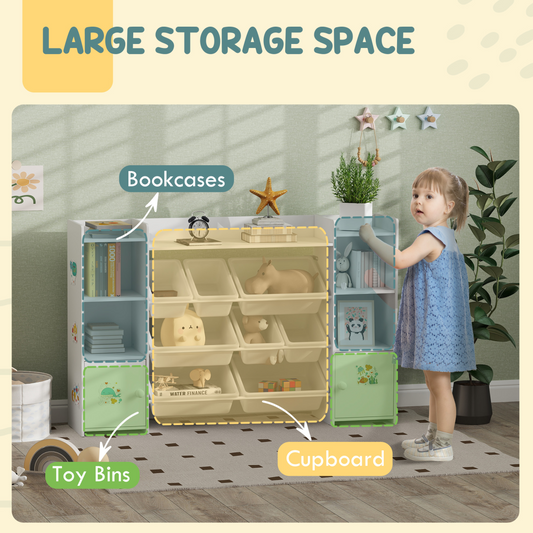 Kids Storage Organiser with Bookcase, Toy Bins & Cupboard