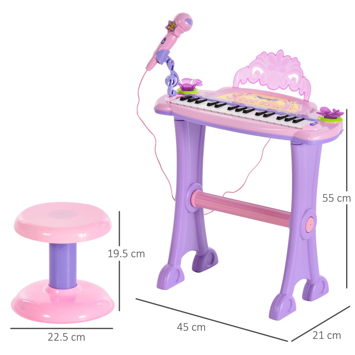 Kids 32-Key Electronic Organ with Microphone & Stool – Ages 3–6