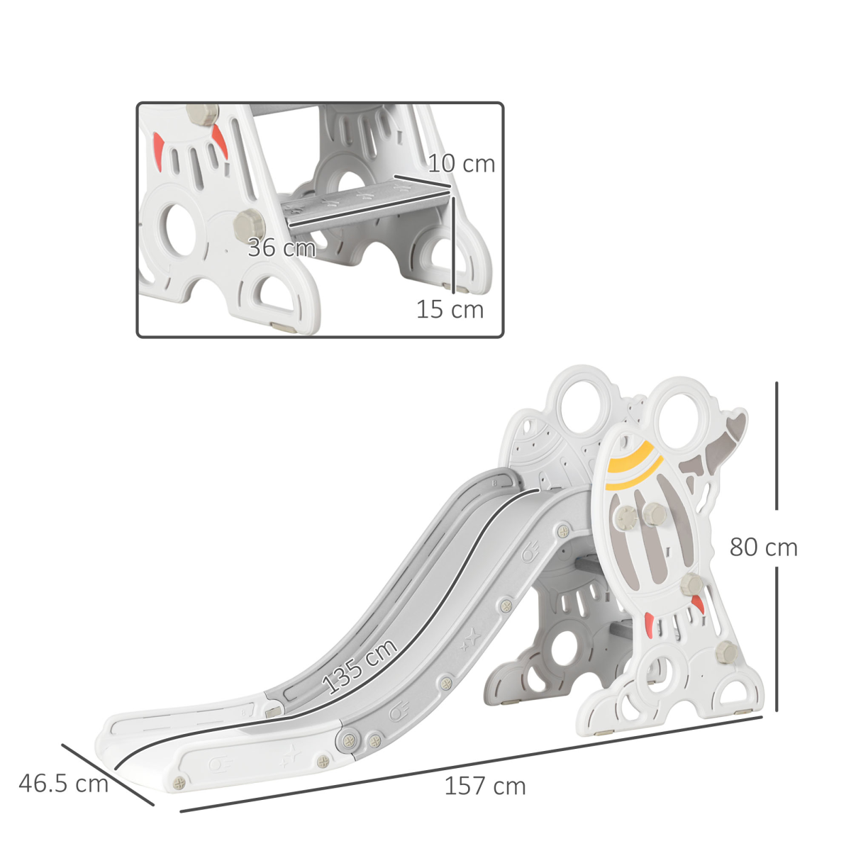 Kids Space-Themed Freestanding Slide with Safety Rails – Grey & White (Ages 1.5–3)