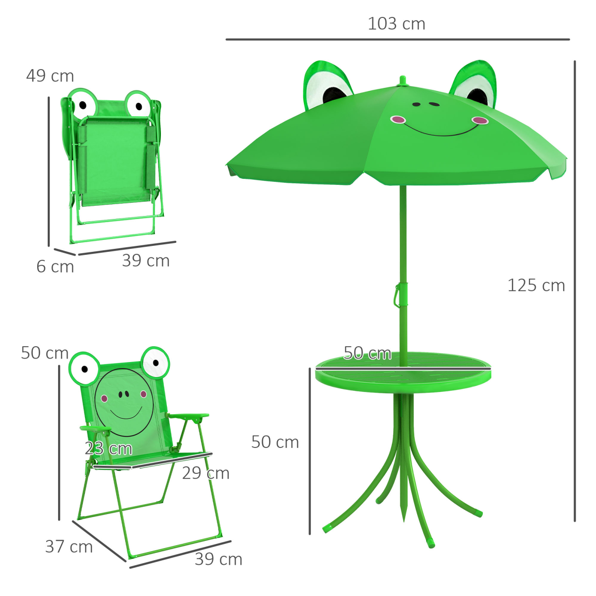 Foldable Patio Kids Metal Picnic Table with Frog Umbrella – 4-Piece Set