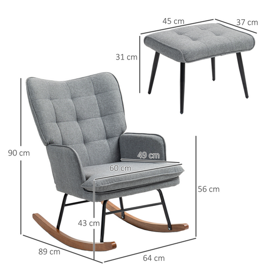 Rocking Chair with Footstool Fabric Wingback Chair