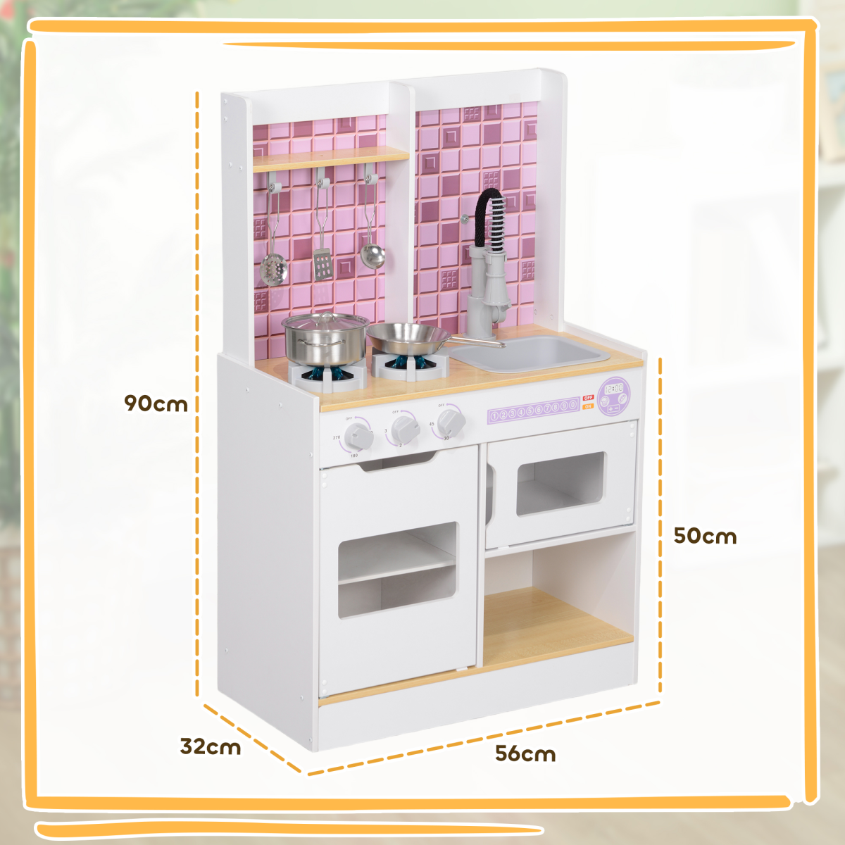Kids Wooden Kitchen Playset with Lights, Sounds & Accessories – White.