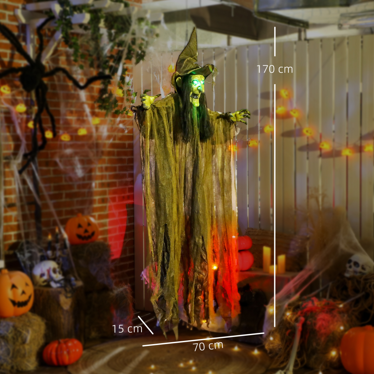 170cm Life-Size Halloween Witch with Sound, Lights & Motion – Green
