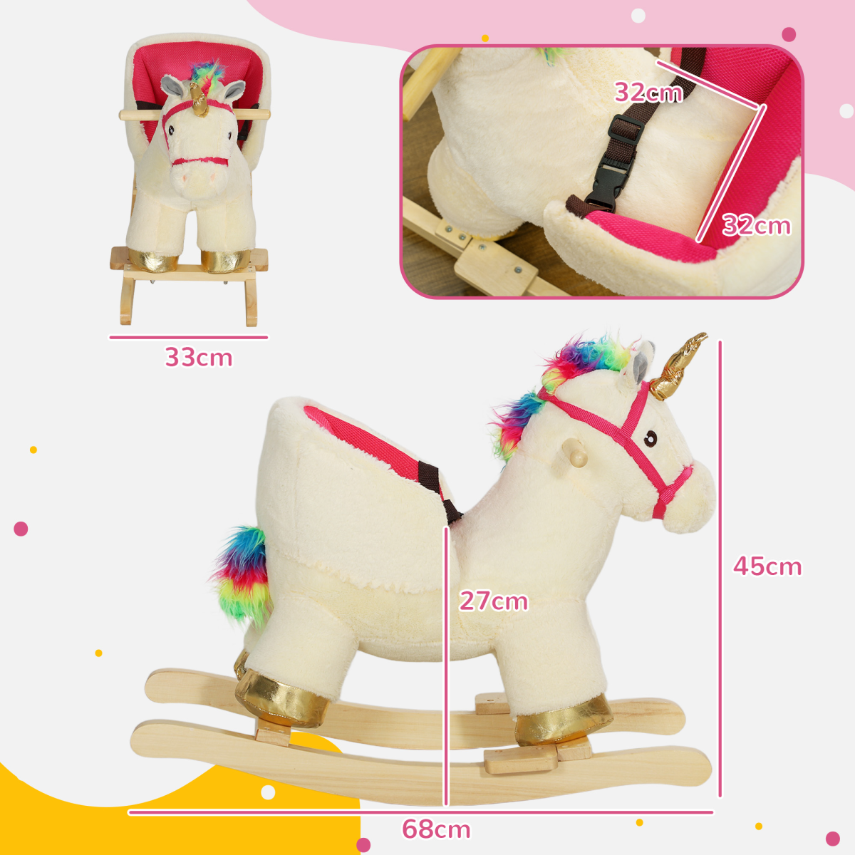 Plush Unicorn Rocking Horse with Sound – Cream White (18–36 Months)