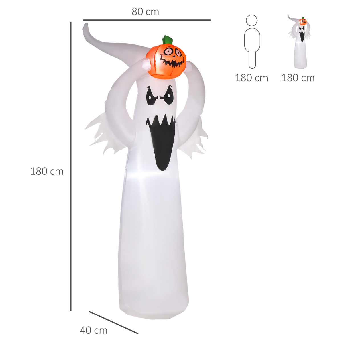 6FT (1.8m) Inflatable Ghost & Pumpkin with LED Lights – Outdoor Halloween Decoration