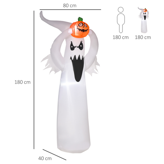6FT (1.8m) Inflatable Ghost & Pumpkin with LED Lights – Outdoor Halloween Decoration